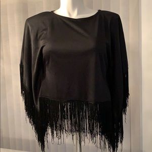 Vintage 1970’s Black Polyester Blouse w/Fringe